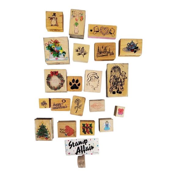 Lot of 21 Rubber Stamps Assorted Christmas Teapot Bears Paw Rose Scrapbooking - Picture 7 of 7